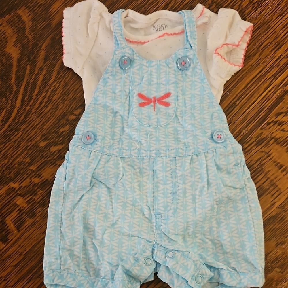 Carter's Light Blue Overalls with Pink Dragonfly